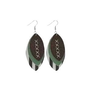 Football Rugby Ball Field Referee Stripes Layer Earrings Faux Leather Sport #12